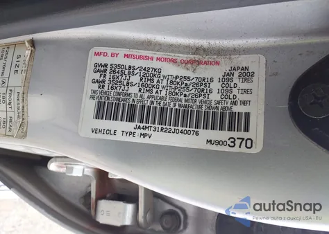 2002 Mitsubishi Montero Sport Xls from USA, damaged, VIN JA4MT31R22J040076